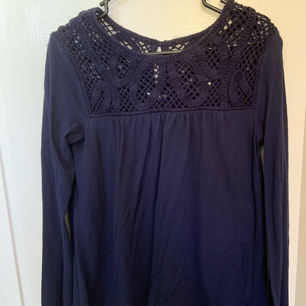 Navy Gap Long Sleeve Shirt with knitted neckline